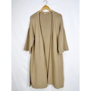Soft Surroundings Women's Metallic Knit Longline Cardigan Sweater XL Tan